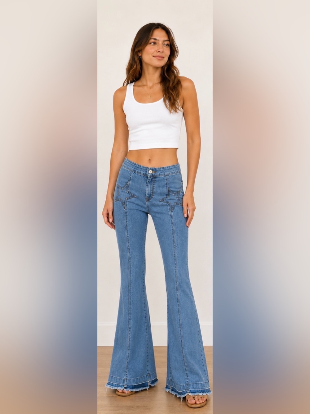 Judith March Star Cutout Hippie Flare Jeans